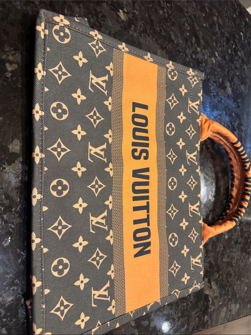 fashion kaki Canvas Tote bag with Orange Center Stripe